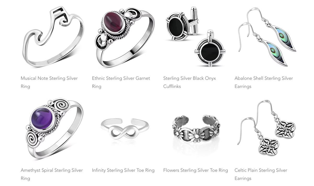 Sterling silver rings, cufflinks and earrings — chains and findings for silver jewellery export from India