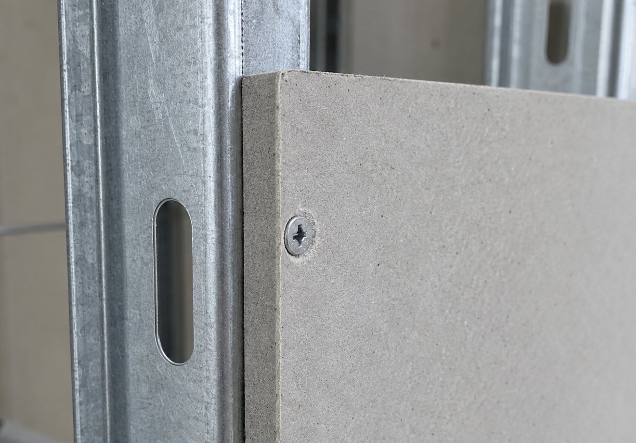 Self-drilling screw driven flush into a fibre cement board on a steel stud